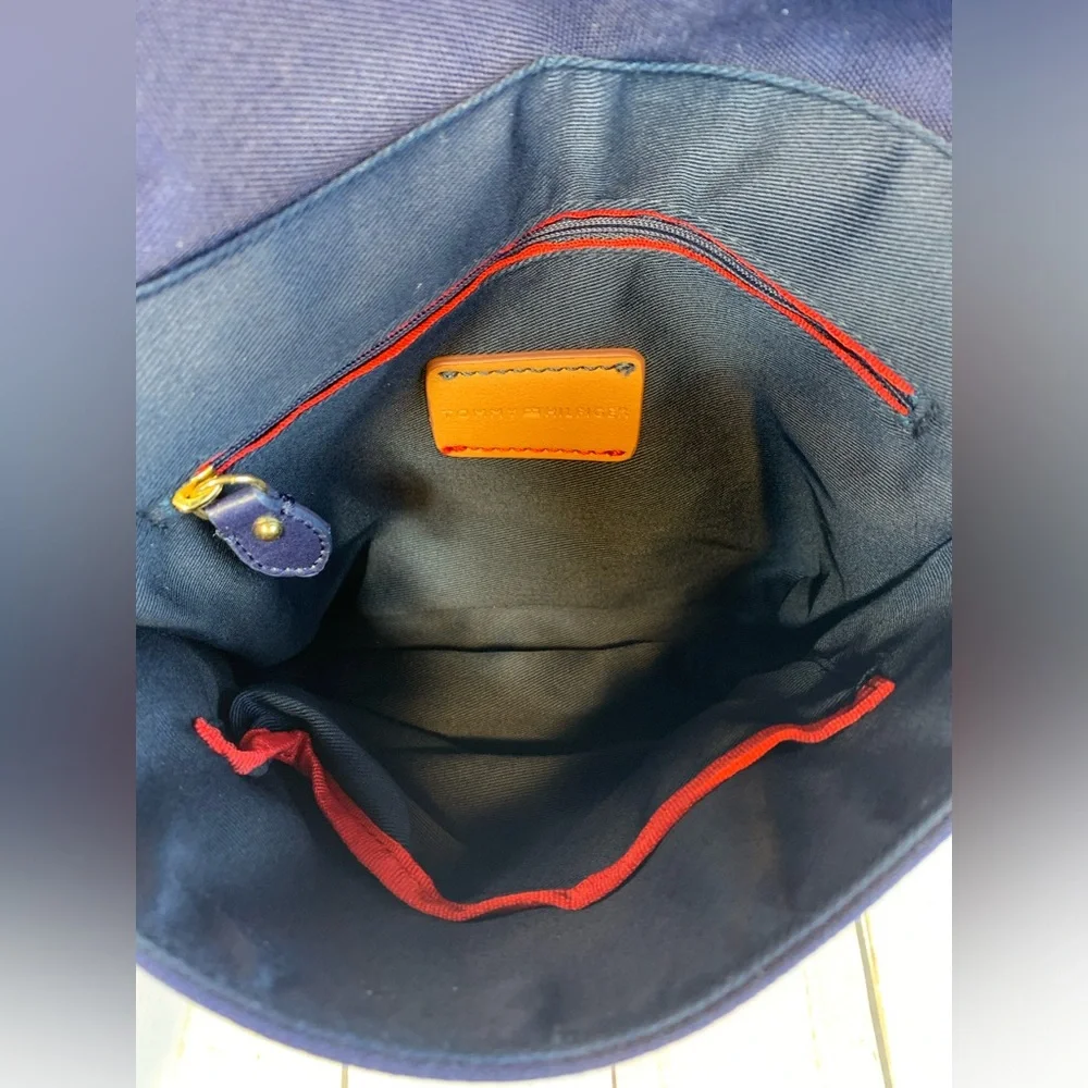 Tommy Hilfiger Canvas/Nylon Messenger/Crossbody Bag-Navy &‎ Red